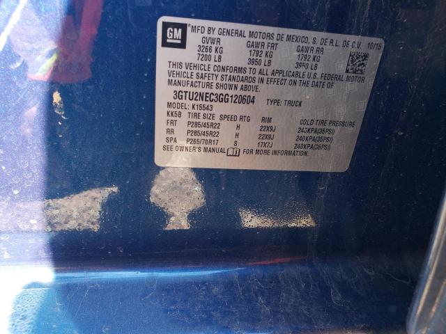 3GTU2NEC3GG120604 - 2016 GMC SIERRA K1500 SLT BLUE photo 12