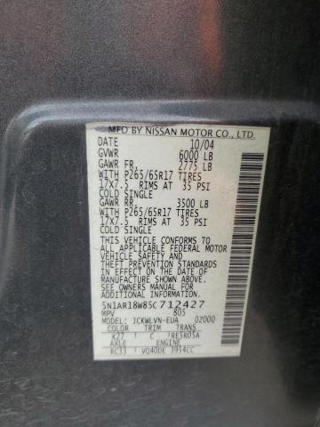 5N1AR18W85C712427 - 2005 NISSAN PATHFINDER LE 石墨色 照片 13