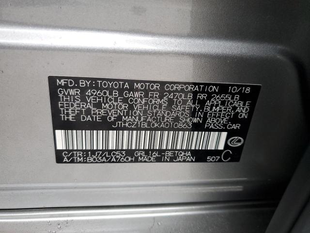 JTHCZ1BL0KA010863 - 2019 LEXUS GS 350 BASE GRAY photo 12