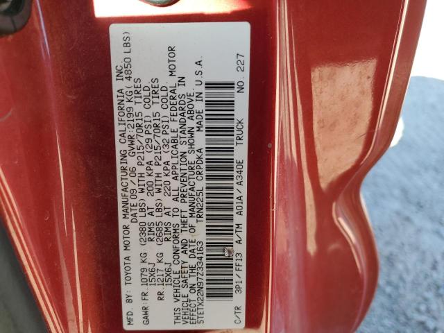 5TETX22N97Z334163 - 2007 TOYOTA TACOMA ACCESS CAB BURGUNDY photo 12