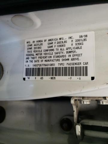 1HGCP26779A010851 - 2009 HONDA ACCORD EX WHITE photo 12