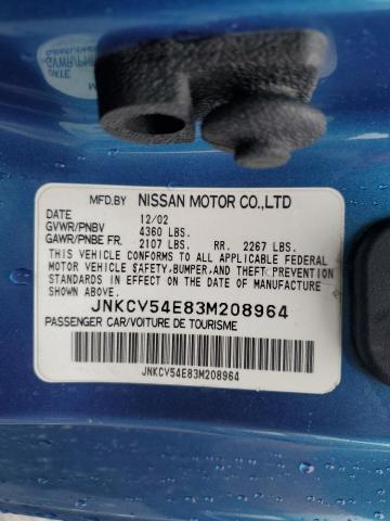 JNKCV54E83M208964 - 2003 INFINITI G35 BLUE photo 13