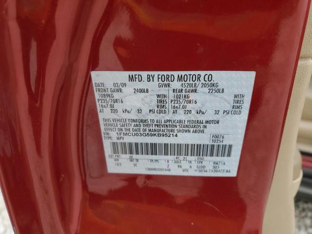 1FMCU03G59KB95214 - 2009 FORD ESCAPE XLT RED photo 12