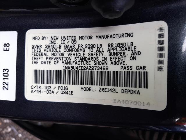 1NXBU4EE2AZ273469 - 2010 TOYOTA COROLLA BASE GRAY photo 13