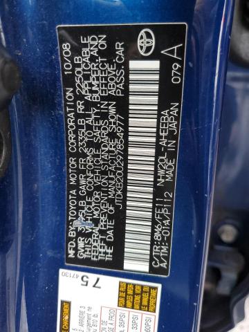 JTDKB20U297854977 - 2009 TOYOTA PRIUS BLUE photo 12