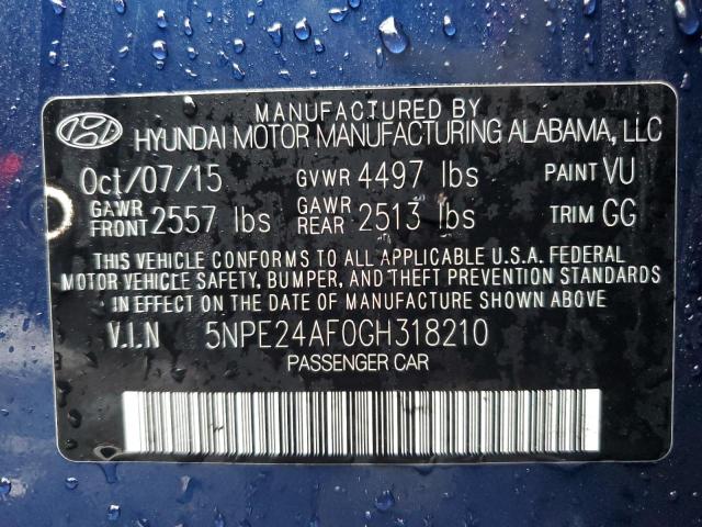 5NPE24AF0GH318210 - 2016 HYUNDAI SONATA SE BLUE photo 12