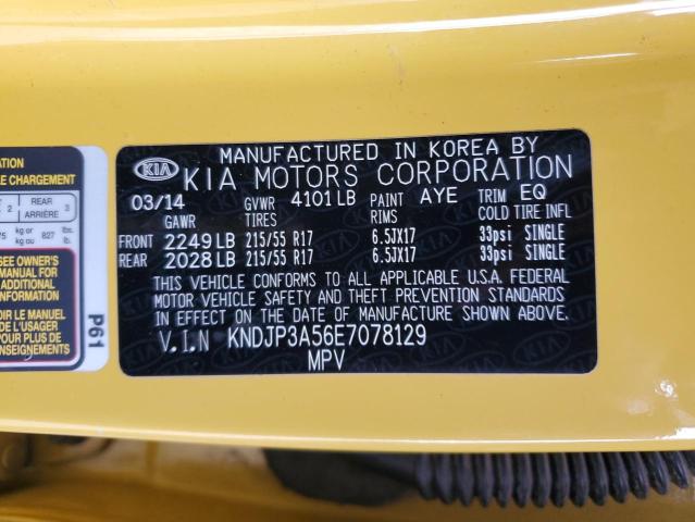 KNDJP3A56E7078129 - 2014 KIA SOUL + YELLOW photo 12