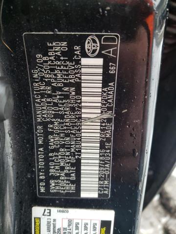 2T1BU40E59C187240 - 2009 TOYOTA COROLLA BASE BLACK photo 12