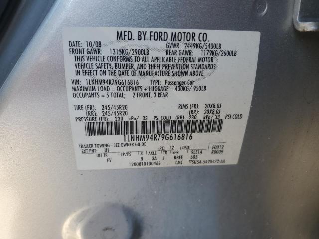 1LNHM94R79G616816 - 2009 LINCOLN MKS SILVER photo 12