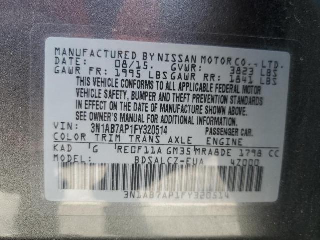 3N1AB7AP1FY320514 - 2015 NISSAN SENTRA S GRAY photo 12