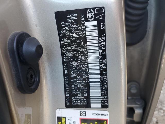 2T1BU4EE8AC426664 - 2010 TOYOTA COROLLA BASE BEIGE photo 12