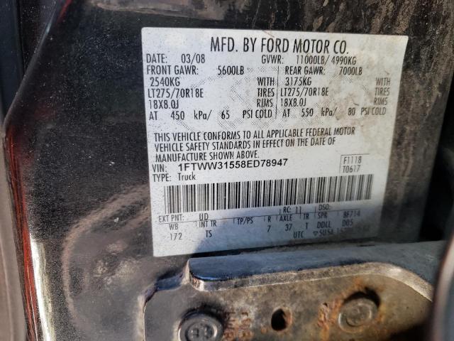 1FTWW31558ED78947 - 2008 FORD F350 SRW SUPER DUTY BLACK photo 13