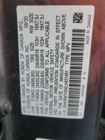 2HKRW1H54LH421481 - 2020 HONDA CR-V EX CHARCOAL photo 12