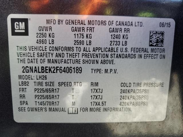 2GNALBEK2F6406189 - 2015 CHEVROLET EQUINOX LT CHARCOAL photo 13