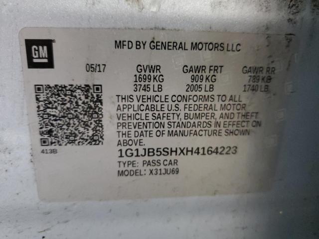 1G1JB5SHXH4164223 - 2017 CHEVROLET SONIC LS 银色 照片 12