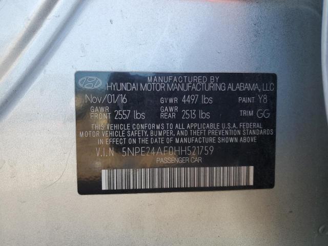 5NPE24AF0HH521759 - 2017 HYUNDAI SONATA SE SILVER photo 12