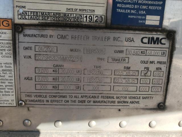 527SR532XMM022751 - 2021 CIMC REEFER TRL WHITE photo 10