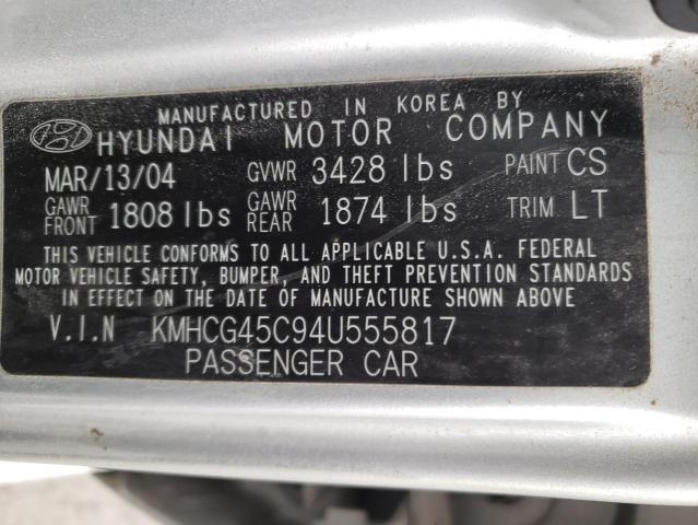 KMHCG45C94U555817 - 2004 HYUNDAI ACCENT GL SILVER photo 12