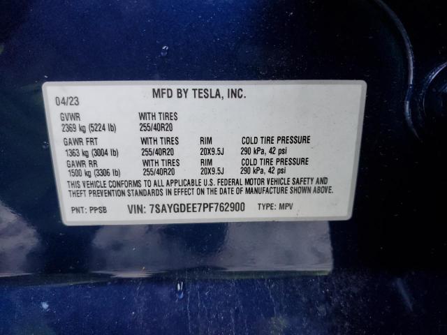 7SAYGDEE7PF762900 - 2023 TESLA MODEL Y BLUE photo 13