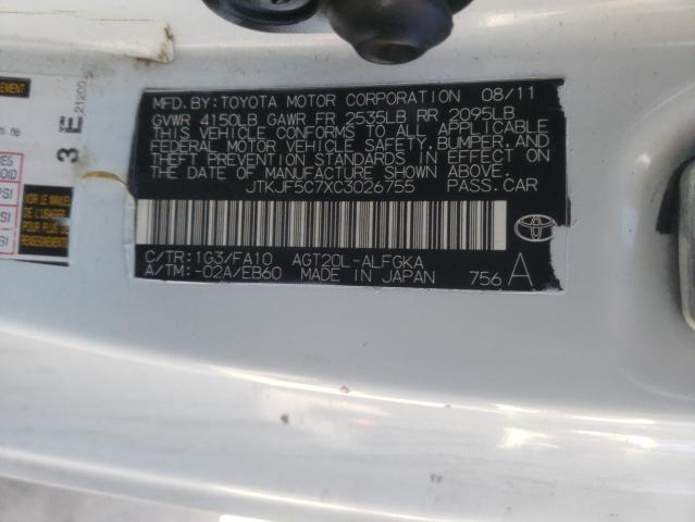 JTKJF5C7XC3026755 - 2012 TOYOTA SCION TC 白色 照片 12