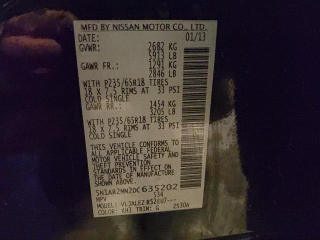 5N1AR2MN2DC635202 - 2013 NISSAN PATHFINDER S 黑色 照片 14