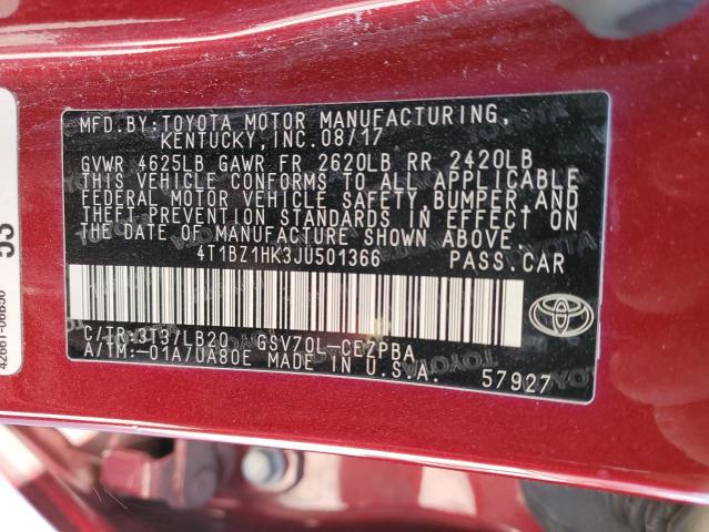 4T1BZ1HK3JU501366 - 2018 TOYOTA CAMRY XSE RED photo 12