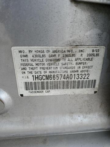 1HGCM66574A013322 - 2004 HONDA ACCORD EX SILVER photo 12