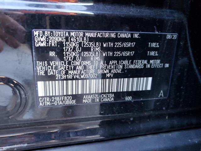 2T3H1RFV4LW097002 - 2020 TOYOTA RAV4 LE BLACK photo 13