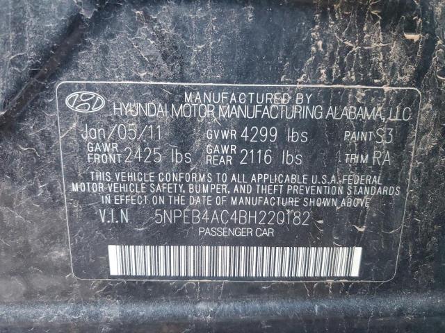 5NPEB4AC4BH220182 - 2011 HYUNDAI SONATA GLS BLACK photo 12