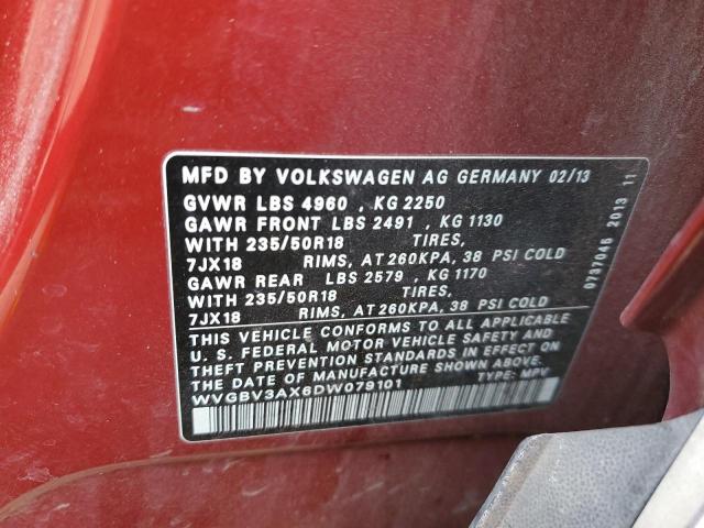 WVGBV3AX6DW079101 - 2013 VOLKSWAGEN TIGUAN S RED photo 12