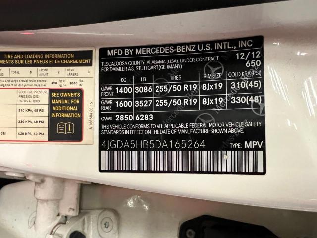 4JGDA5HB5DA165264 - 2013 MERCEDES-BENZ ML 350 4MATIC WHITE photo 10