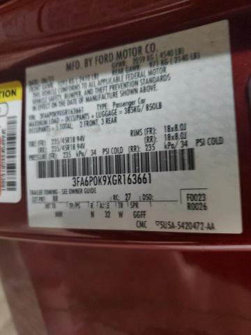 3FA6P0K9XGR163661 - 2016 FORD FUSION TITANIUM MAROON photo 13