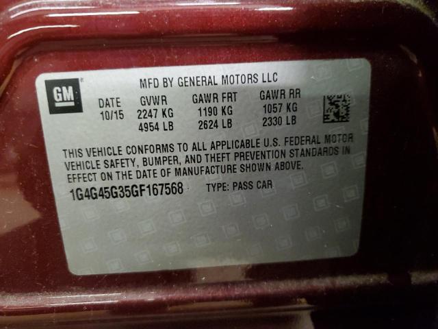 1G4G45G35GF167568 - 2016 BUICK LACROSSE SPORT TOURING BURGUNDY photo 12