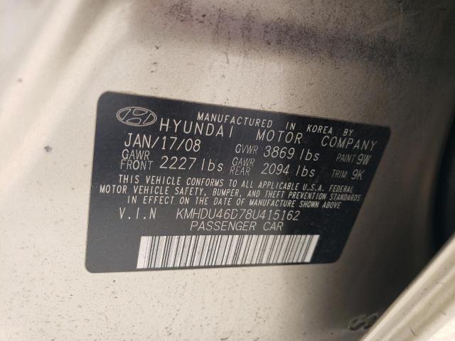 KMHDU46D78U415162 - 2008 HYUNDAI ELANTRA GLS TAN photo 12