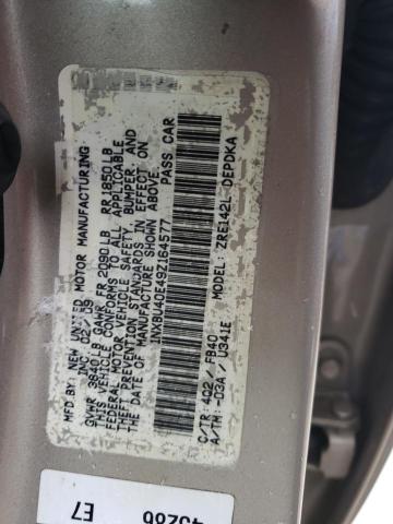 1NXBU40E49Z164577 - 2009 TOYOTA COROLLA BASE GOLD photo 12