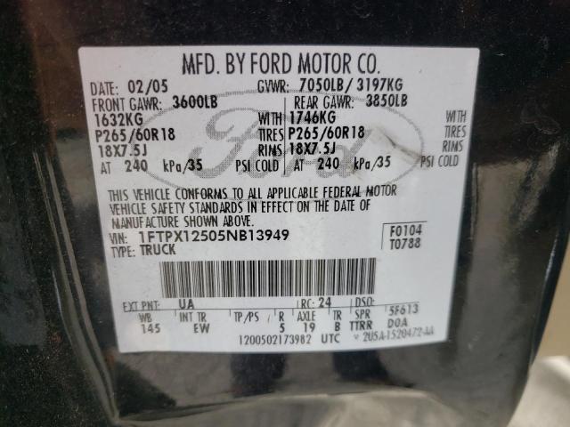 1FTPX12505NB13949 - 2005 FORD F150 BLACK photo 12