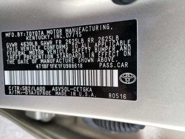 4T1BF1FK1FU988618 - 2015 TOYOTA CAMRY LE TAN photo 12