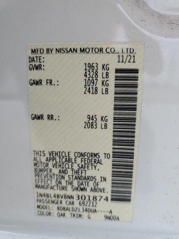 1N4BL4BV8NN301874 - 2022 NISSAN ALTIMA S WHITE photo 13