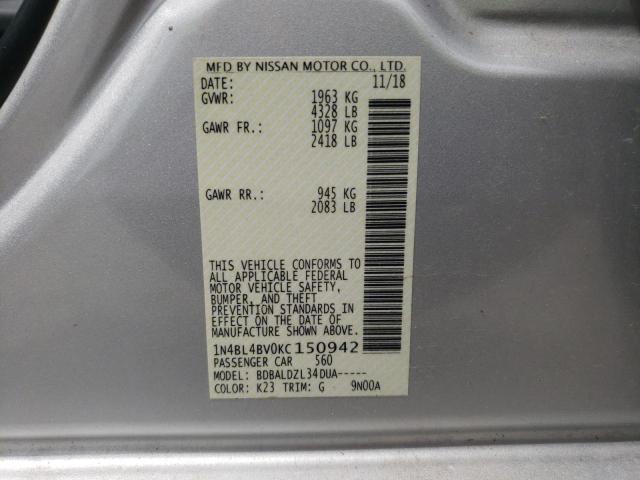 1N4BL4BV0KC150942 - 2019 NISSAN ALTIMA S SILVER photo 13