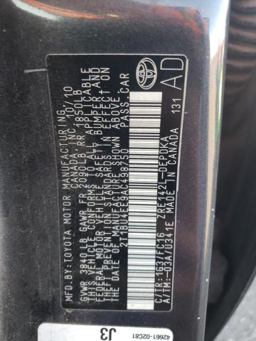 2T1BU4EE9AC498750 - 2010 TOYOTA COROLLA BASE CHARCOAL photo 12