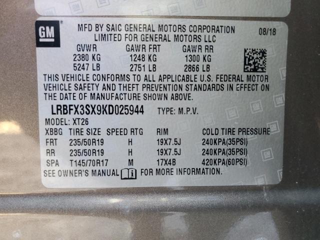 LRBFX3SX9KD025944 - 2019 BUICK ENVISION PREMIUM GRAY photo 13