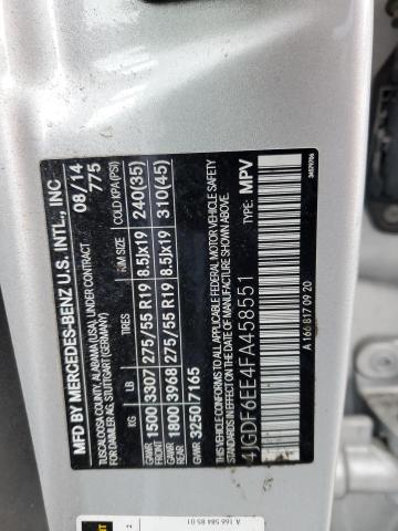 4JGDF6EE4FA458551 - 2015 MERCEDES-BENZ GL 450 4MATIC SILVER photo 13