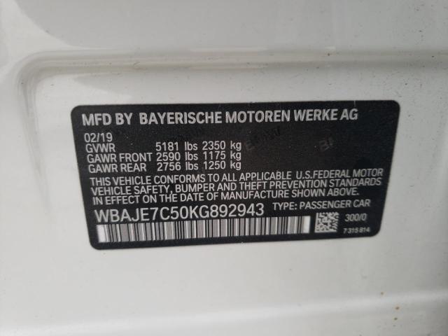 WBAJE7C50KG892943 - 2019 BMW 540 XI WHITE photo 12