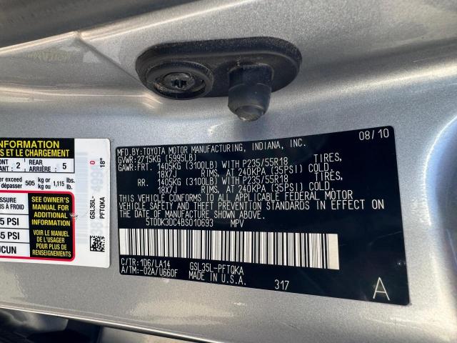 5TDDK3DC4BS010693 - 2011 TOYOTA SIENNA XLE SILVER photo 10