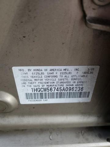 1HGCM56745A096236 - 2005 HONDA ACCORD EX GOLD photo 12