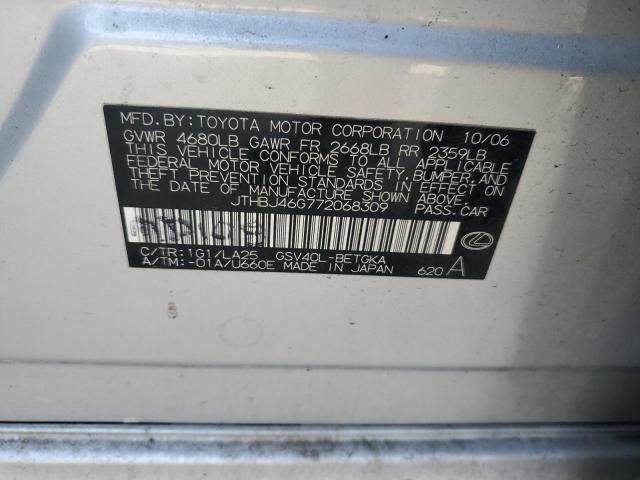 JTHBJ46G772068309 - 2007 LEXUS ES 350 SILVER photo 12