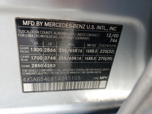 4JGAB54E81A245105 - 2001 MERCEDES-BENZ ML 320 SILVER photo 13