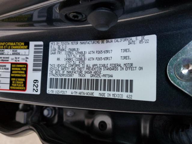 3TMAZ5CN2NM183887 - 2022 TOYOTA TACOMA DOUBLE CAB GRAY photo 12