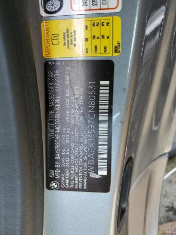 WBAEK13597CN80531 - 2007 BMW 650 I SILVER photo 12