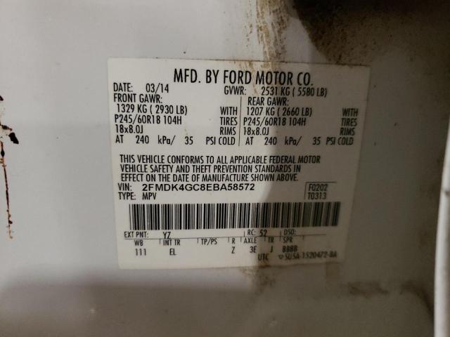 2FMDK4GC8EBA58572 - 2014 FORD EDGE SE WHITE photo 13